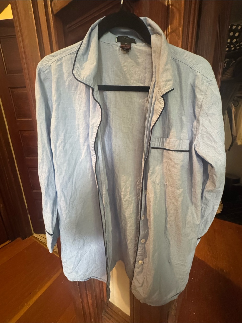 J. Crew 100% Cotton Long Nightshirt XS powder blue navy trim